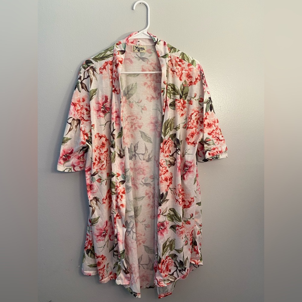 Show Me Your Mumu Womens Pink Floral Peonies Cardi Kimono Duster Sz One Size